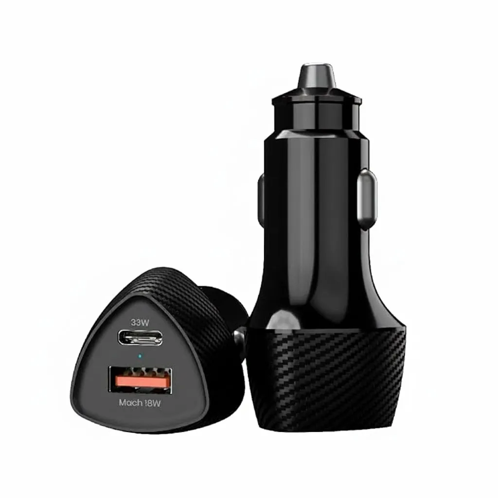 51W Car Power 16 Fast Car Charger with Dual Output, 51 Watts Total (18W USB + 33W Type C PD), Fast Charging, Adapter for iPhone & Android Smartphones and Tablets