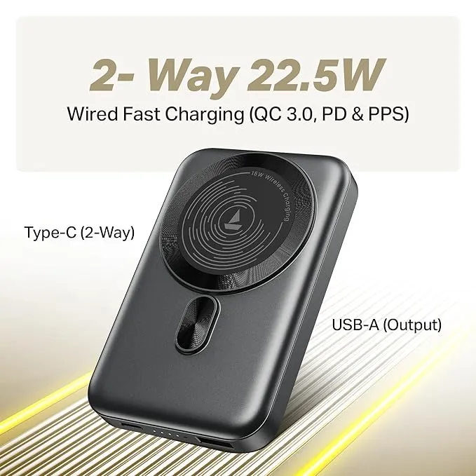 10000mAh Magnetic Wireless Powerbank, 15W Wireless & 22.5W Wired Charging for (iPhone 16, 15, 14, 13 & 12, Android & Other Qi Enabled Devices