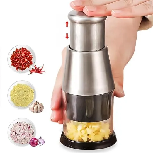 Stainless Steel Manual Push Chopper for Vegetables and Spices