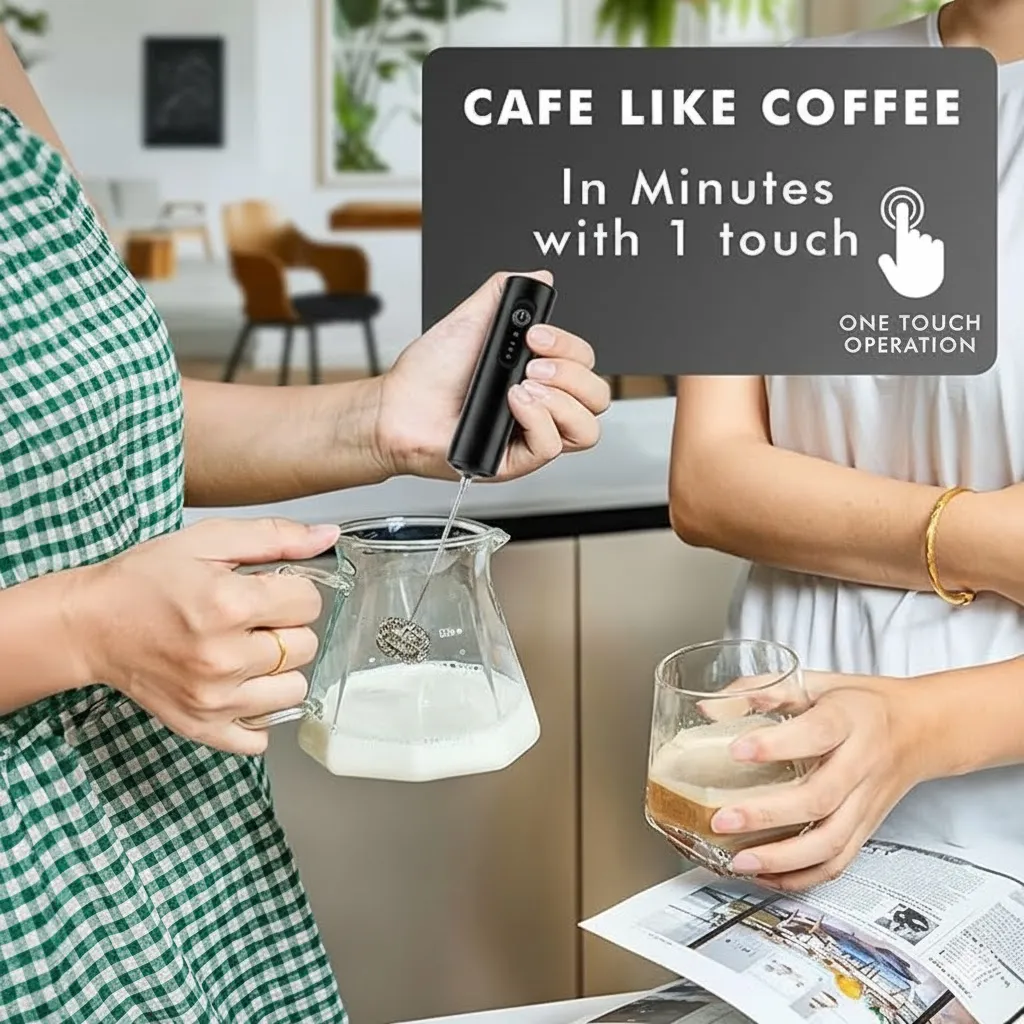 Coffee Frother Electric Rechargeable Coffee Maker Machine for Home Electric Coffee Frother Machine & Milk Whisker with Dual Spring Tech