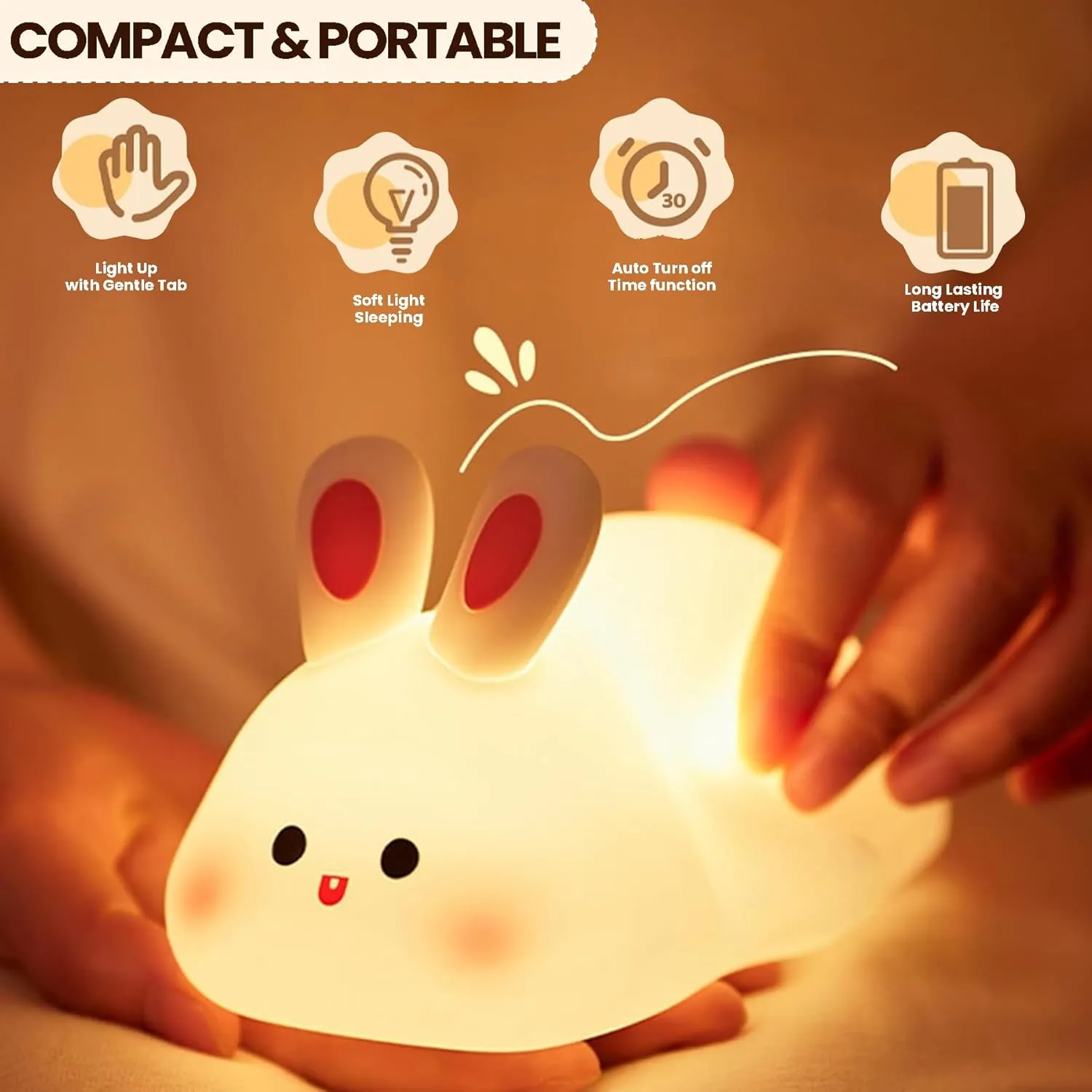 Big Face Rabbit Night Light Soft Silicone LED Lamp