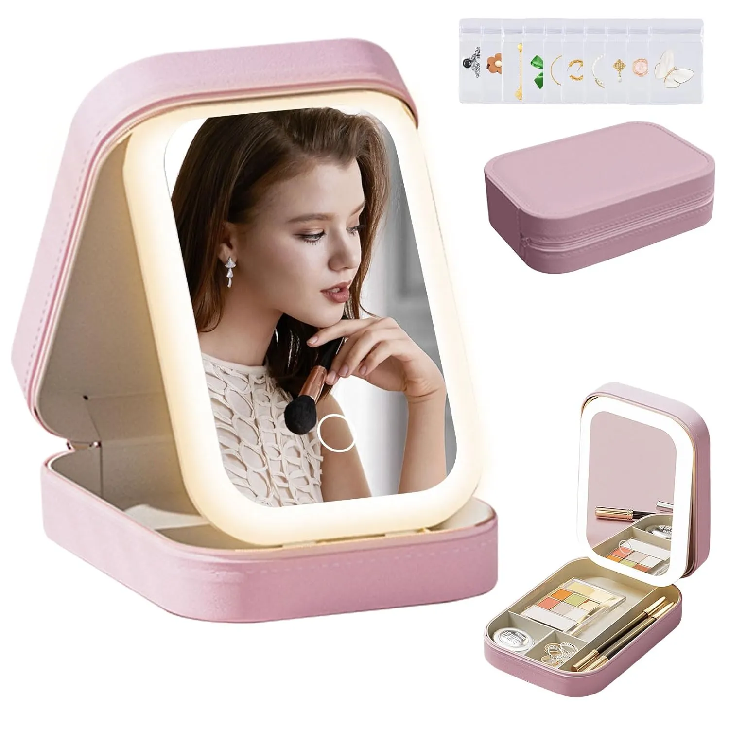 LED Lighted Makeup Mirror Jewelry Storage Box