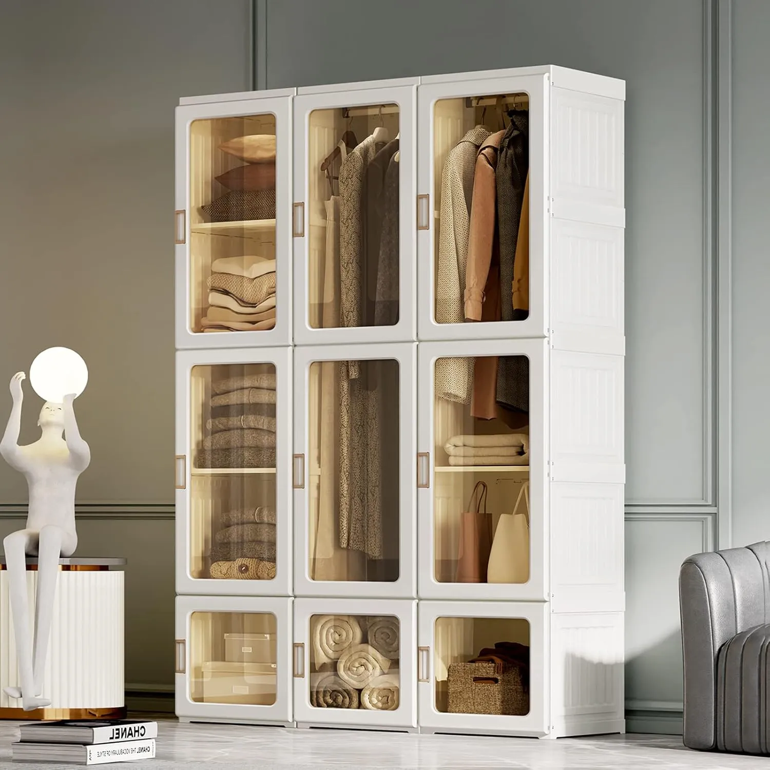 Modular Wardrobe Storage Cabinet with Transparent Doors