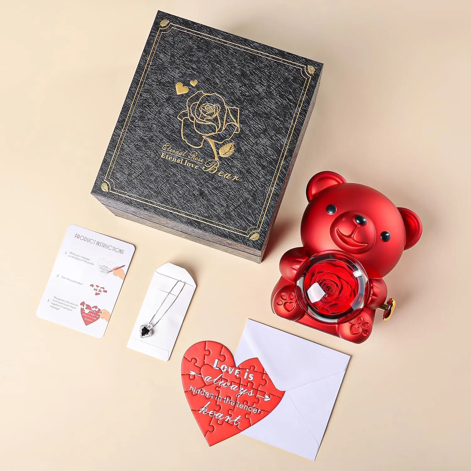 Teddy Bear Shaped Ring Box – Romantic Bear With Preserved Rose Gift Box For Engagement, Wedding, Proposal