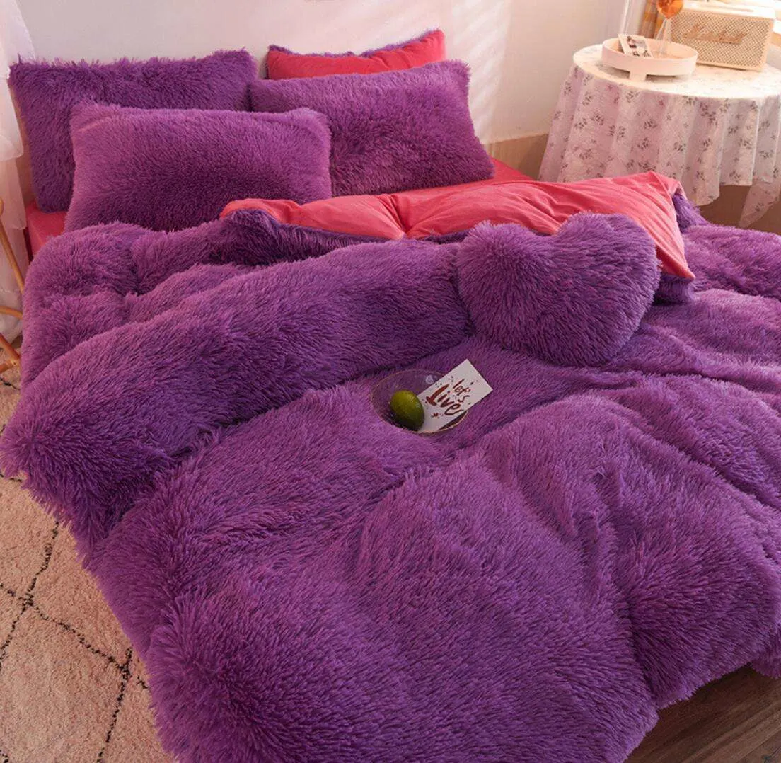 Warm and Elegant Fluffy Plush Fleece 4 Pieces Bedding Set