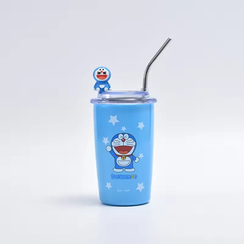 Cute Cartoon Character Tumbler with Lid & Reusable Straw – Stylish Drink Cup for Home, Office & Travel
