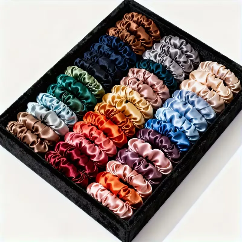 19pcs Set Non-Damaging Thin Scrunchies Hair Ties for Women, Bohemian/Minimalist Stretchy Elastics for Ponytails, Buns, Braids